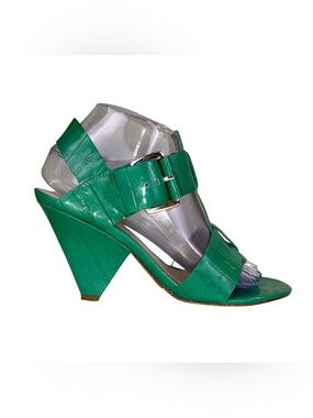 SAKS FIFTH AVENUE PATENT LEATHER SANDALS IN GREEN